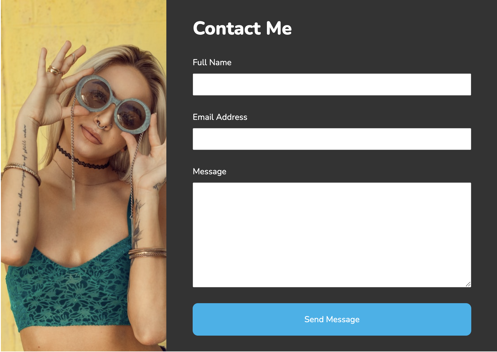 Contact designs for websites: Split-Screen Contact Form Tablet